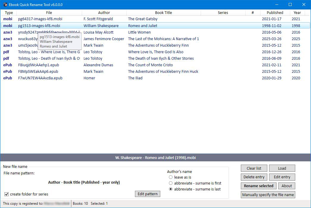 ePub quick rename tool allows easy rename your epub files