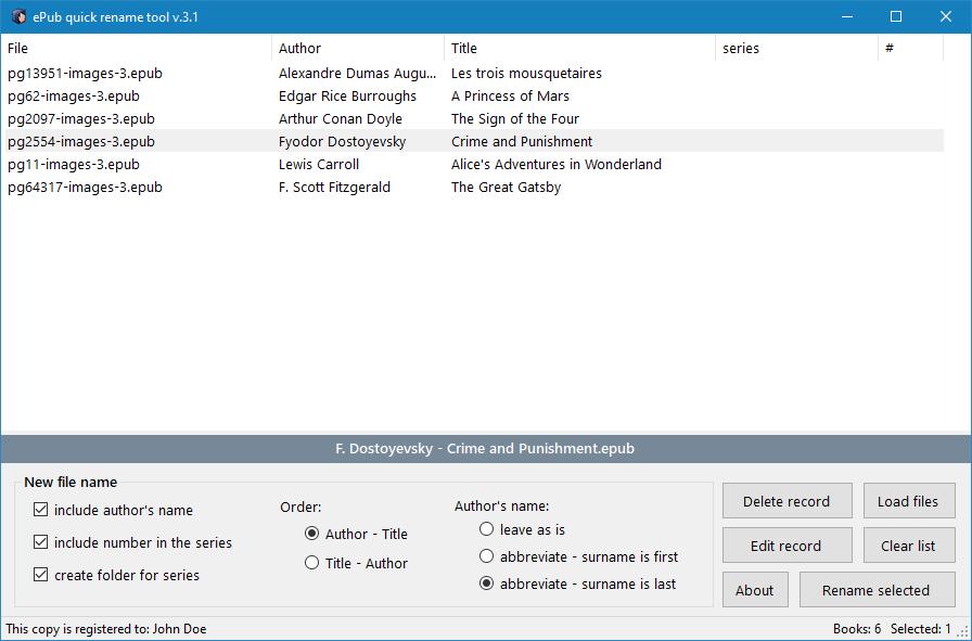 ePub quick rename tool allows easy rename your epub files