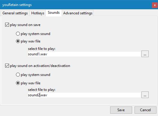 This is where you define the sound alerts that youRetain generates.